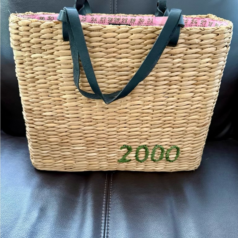 Kate Spade Tan Woven Tote with Black Straps